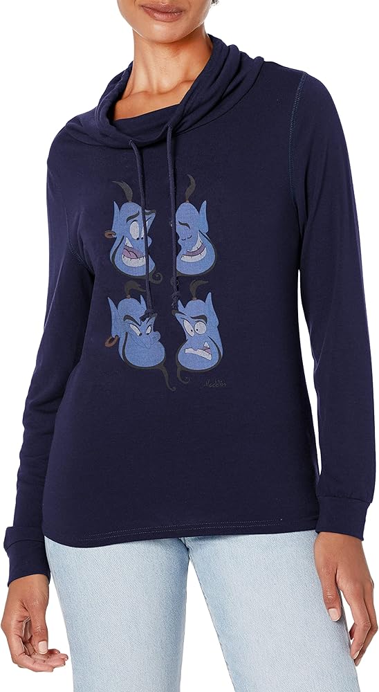 Disney Princesses Genie Faces Women's Cowl Neck Long Sleeve Knit Top