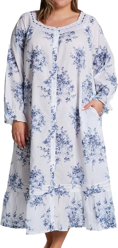 LA CERA Women's 1211R 100% Cotton Woven Printed Floral Button Front Robe