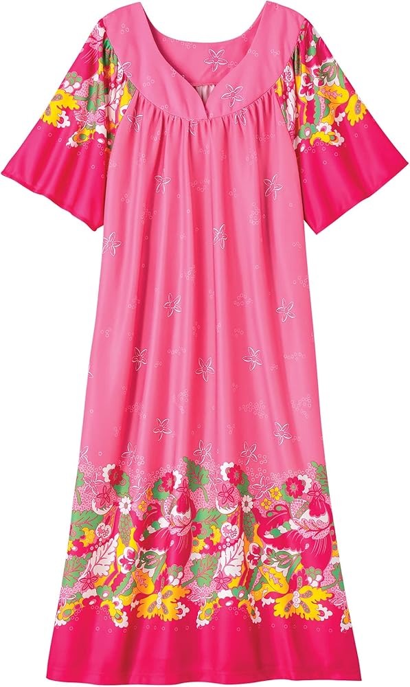 AmeriMark Casual Women’s Patio Muumuu House Dress Loose Comfortable Short Sleeve Sun Dress Lounger Gown Sleepwear for Ladies