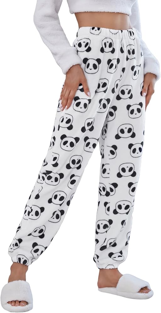 Milumia Women's Cute Clouds Pattern Flannel Lounge Pants Pajama Bottoms Sleepwear Black and White Medium