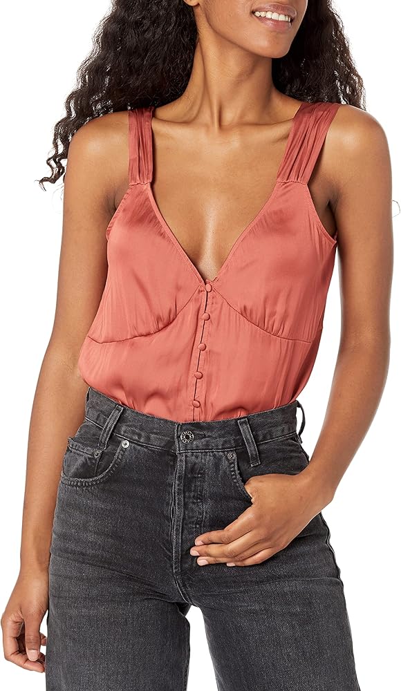 PAIGE womens Kessley Bodysuit V Neckline Sleeveless Thong Bodysuit in Muted ClayShirt