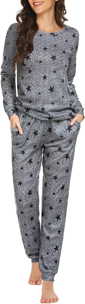 Ekouaer Pajama Sets Long Sleeve Jogger Sets 2 Piece Lounge Sets PJ Sets Sleepwear Loungewear for Women