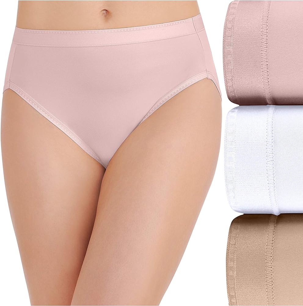 Vanity Fair womens Comfort Where It Counts No Ride Up Panties Briefs, Hi Cut - 3 Pack Quartz/White/Beige, 10 US