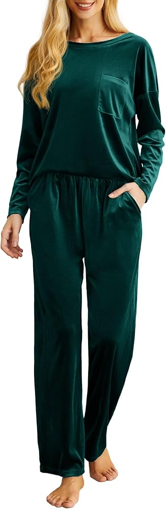 PrinStory 2024 Pajama Sets for Women Velvet Sleepwear 2 Piece Lounge Sets Soft Pjs Loungewear with Pockets