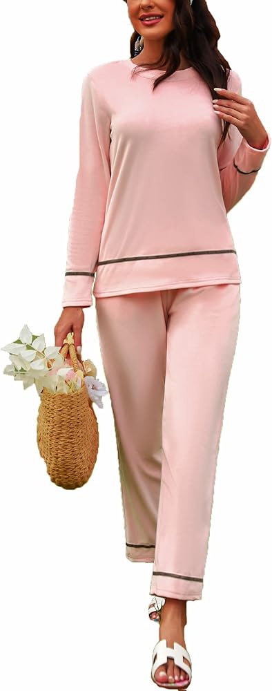 Sykooria Women's Velour Pajamas Set Long Sleeve Sleepwear Thermal Pjs Lounge Sets Velvet Tracksuit