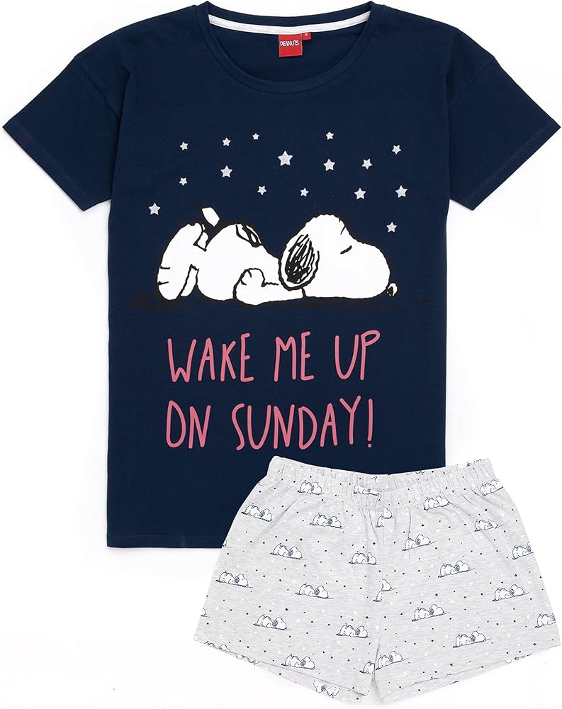 Snoopy Pyjamas Ladies Womens Top Long Or Short Bottoms Options Navy Pjs