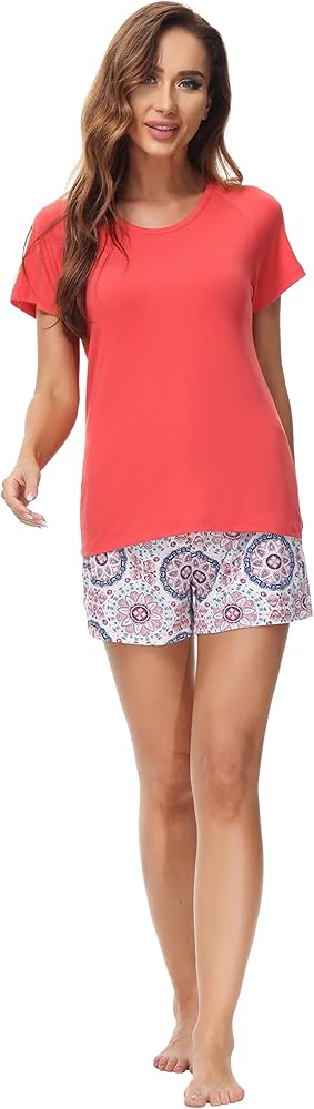 INK+IVY Women's Sleepwear Pajama Set Raglan Sleeve T-Shirt, Soft Jersey Tee Loungewear with Matching Short, Arabesque Medallion, Small