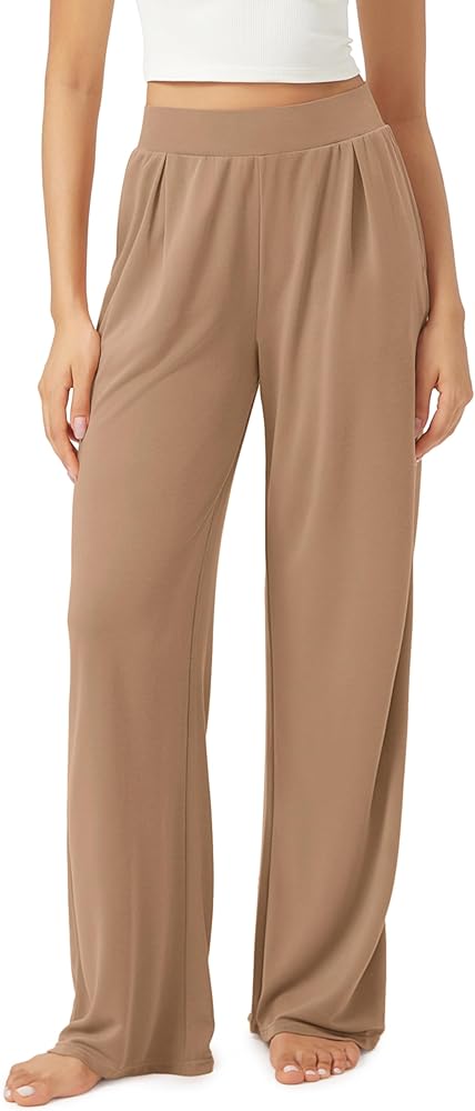 ODODOS Drapey Soft Wide Leg Pants for Women High Waist Casual Relaxed Lounge Pants with Pockets-29 Inseam