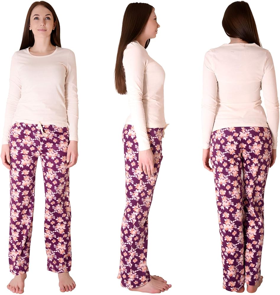 Cherokee Women's Set, Long Sleeve Cotton Top & Micro Fleece Pants, Soft & Cozy Loungewear