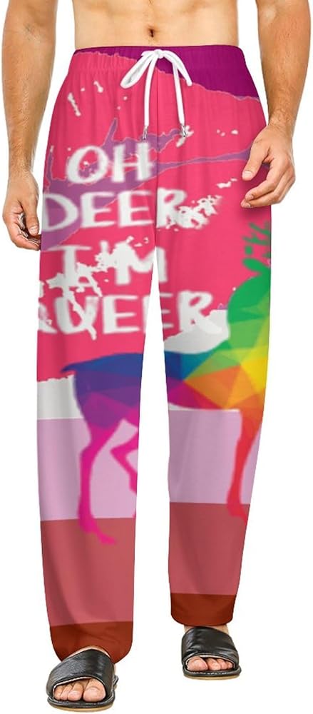 Oh Deer I Am Queer Gay LGBT Lounge Pajama Pants Comfy Sleepwear Bottoms Print Sleep Pants for Men Women