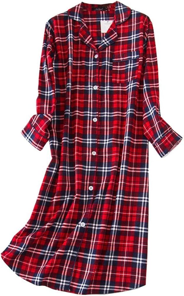 CHUNG Women Nightgowns Brushed Cotton Flannel Nightshirt Dress Long Nightwear Nighties Cozy Sleepwear