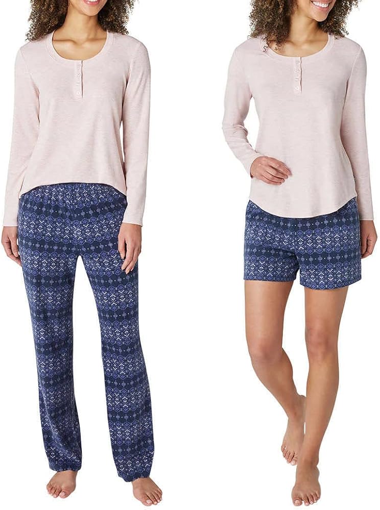 Eddie Bauer Women's 3-Piece Waffle Knit Pajama Set (Pink, Small)