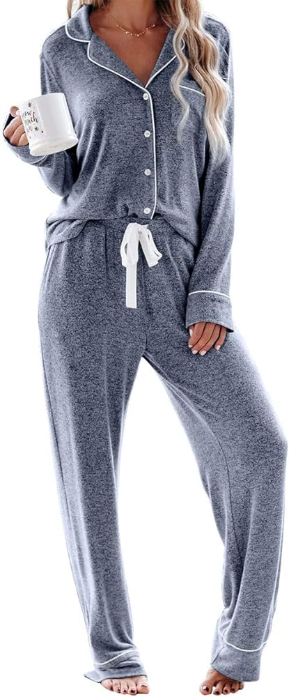 Aamikast Women's Pajama Sets Long Sleeve Button Down Sleepwear Nightwear Soft Pjs Lounge Sets