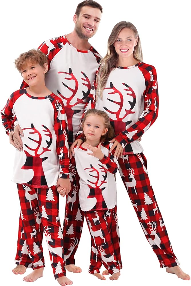 Family Matching Christmas Pajamas Sets Long Sleeve Sleepwear Xmas Plaid Pjs Set for Couples Women Men