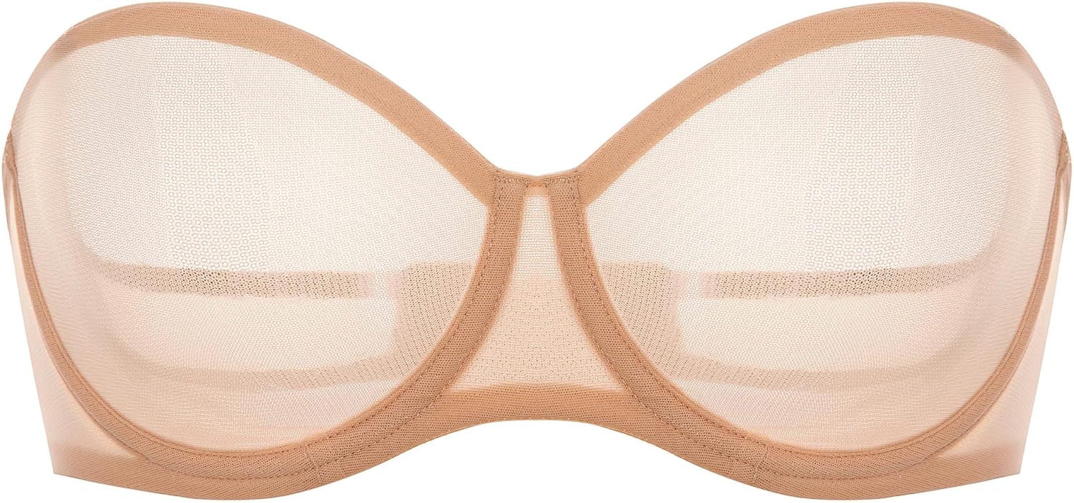 Women's Sheer Strapless Bras Mesh Sexy Unlined Plus Size See Through Bra Underwire Demi Mesh Non Padded