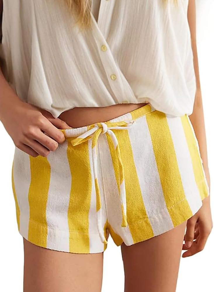 Women Striped Boxer Shorts Casual Wide Leg Drawstring Low Rise Elastic Waist Pajama Lounge Pj Sleepwear