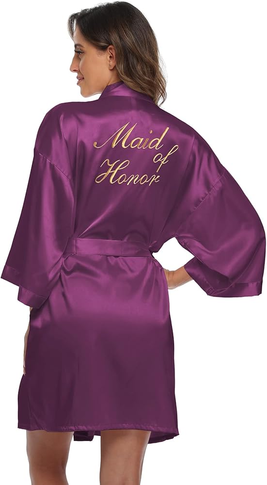 Super Shopping-zone Women's Pure Bride Robes Embroidery Bridesmaid Robes Bridal Party Kimono Robes Wedding Sleepwear