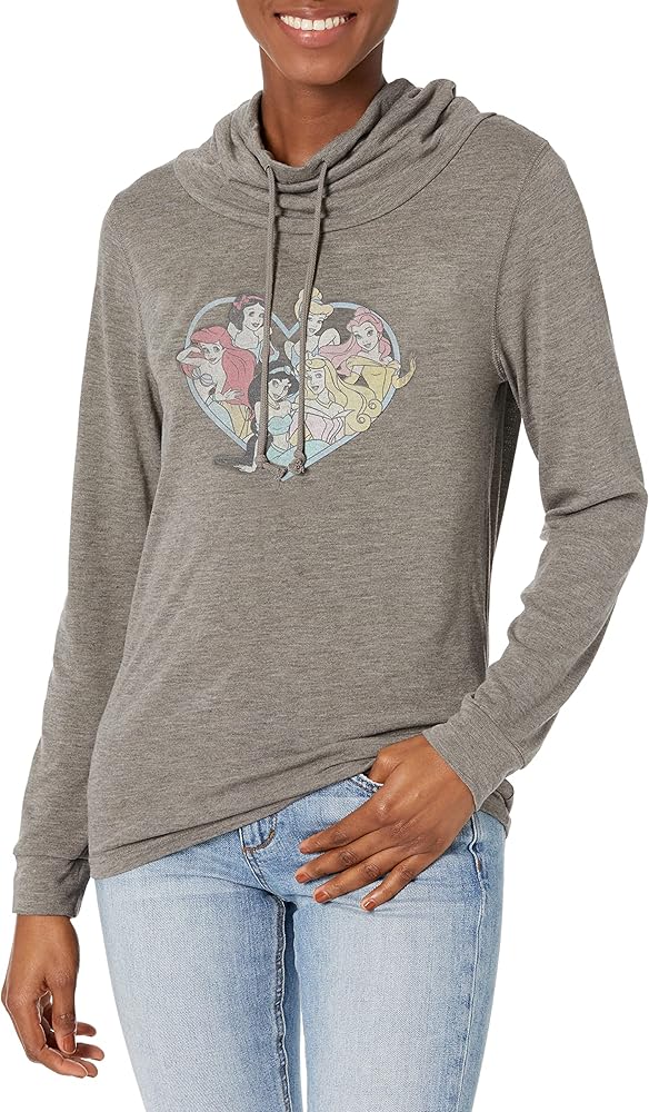 Disney Vintage Princess Heart Women's Cowl Neck Long Sleeve Knit Top