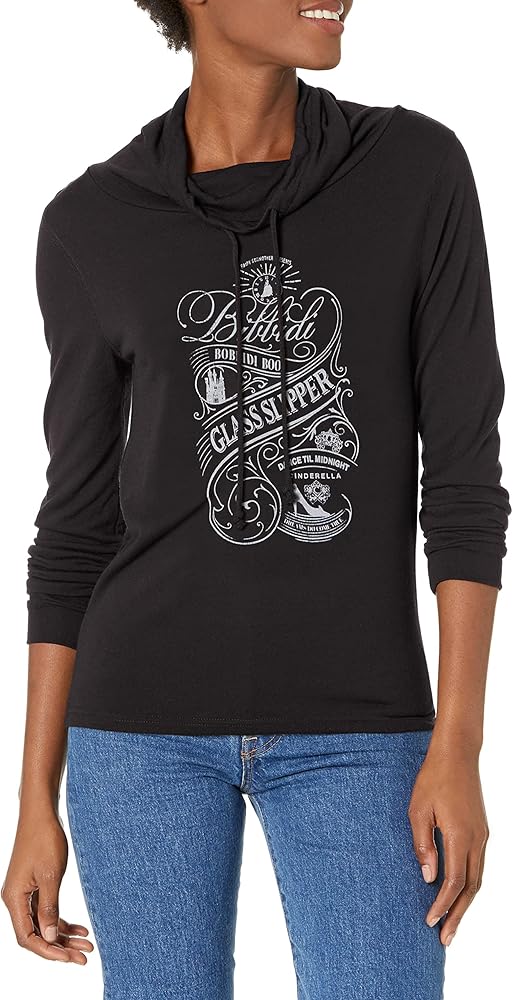 Disney Princesses Glass Slipper Women's Cowl Neck Long Sleeve Knit Top, Black, Medium