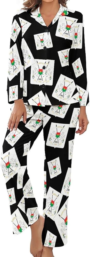 Coat of Arms of Burkina Faso Womens Pajama Sets Pockets Pants Long Sleeve Sleepwear Nightwear Loungewear