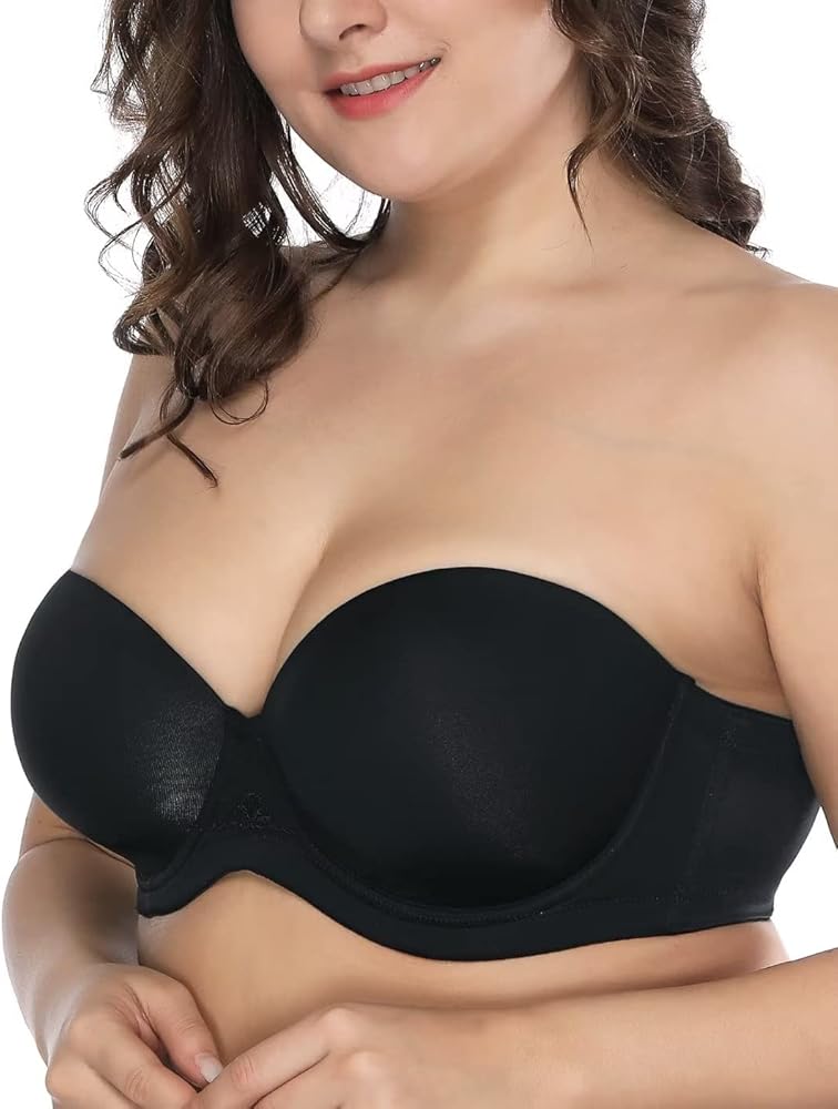 Deyllo Women’s Strapless Bras Plus Size Underwire Full Coverage Molded Cup Multiway Bra