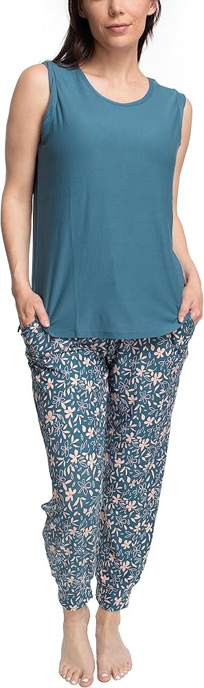 MUK LUKS Sleeveless Tank Top and Jogger Sleep Set with Pockets, Sleepwear Lounge Set