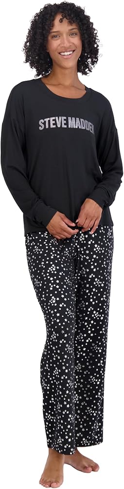 Steve Madden Women's Pajama Set - 2 Piece Cozy Long Sleeve Sleep Shirt and Pajama Pants - Sleepwear for Women (S-XL)