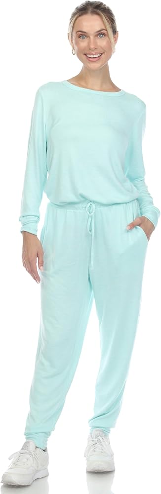 white mark Women's 2-Piece Super Soft Long Sleeve Sweatshirt and Jogger Pants Lounge Pajama Set