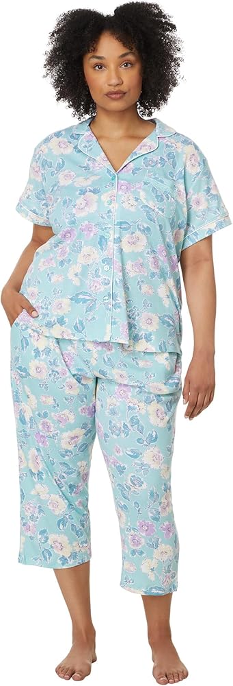 Karen Neuburger Women's Plus Short Sleeve Girlfriend Capri Pj Set with Lace Detail