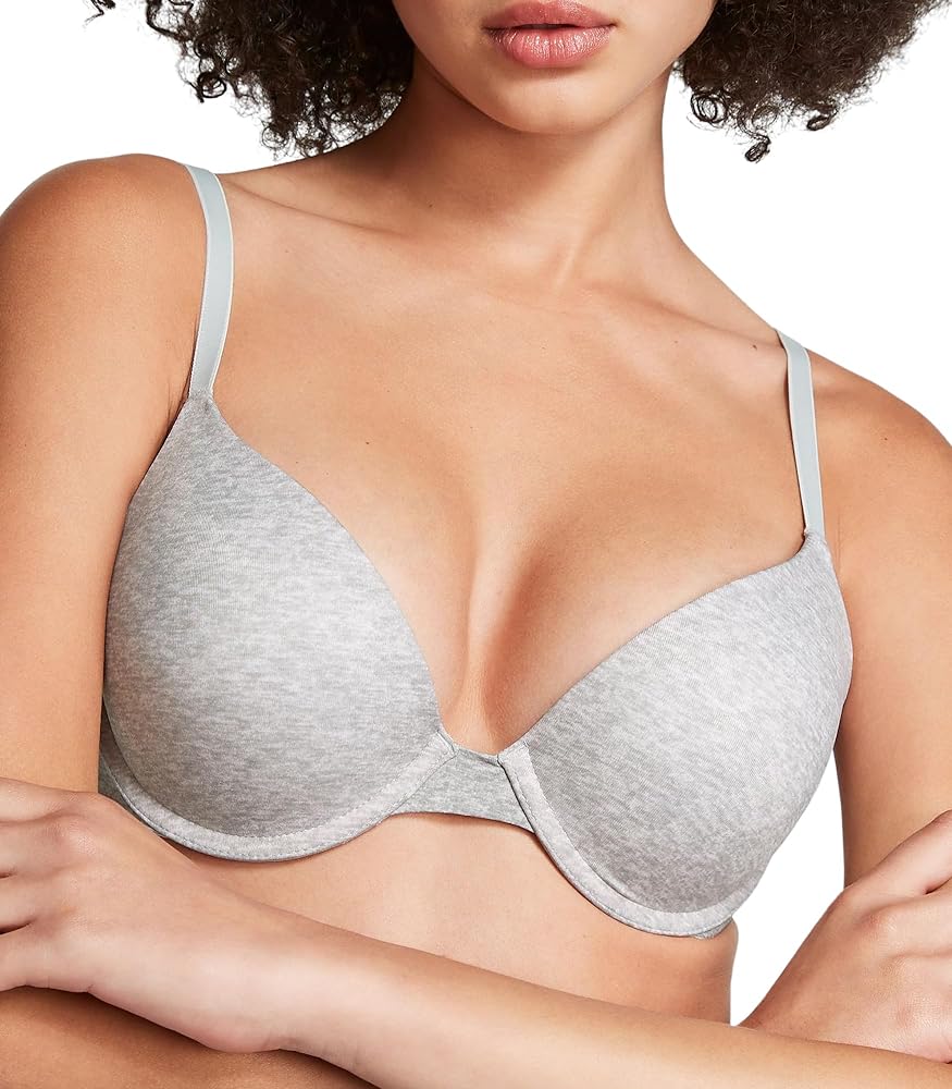 Victoria's Secret Pink Wear Everywhere Push Up Bra, Padded, Smoothing, Bras for Women, Grey (34DD)