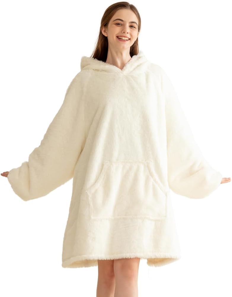 Women's Faux Rabbit Fur Bathrobe Shawl Collar and Hooded,Lounge Sleepwear Robe Side Pockets