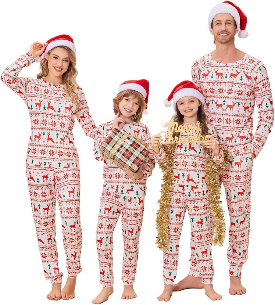 Ekouaer Matching Christmas Family Pajamas Sets Couples X-mas Holiday Pjs for Women Men