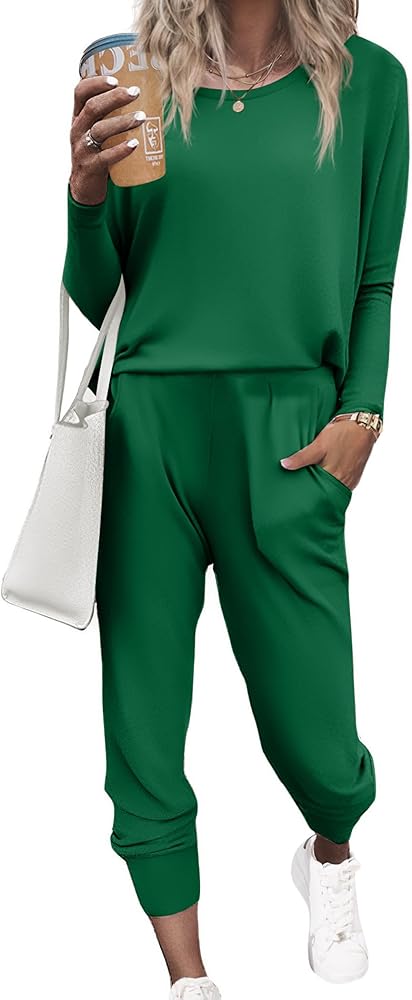 Ekouaer Women's Pajama Sets Casual 2Pcs Sleepwear Long Sleeve Pullover Tops Long Joggers Pants with Pockets