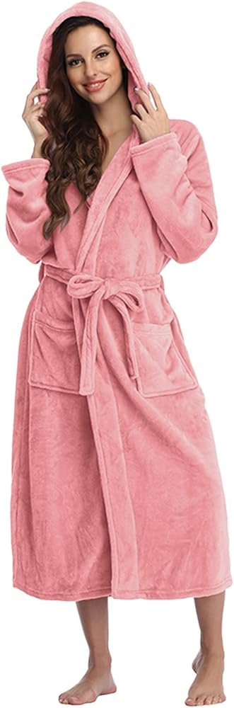 AMDBEL Robes For Women Bathrobe, Waffle Robes for Women Pink,Bath Robes for Women After Shower, Women Kimono Robes Long Knit Bathrobe Lightweight Soft Knit Sleepwear Ladies Loungewear