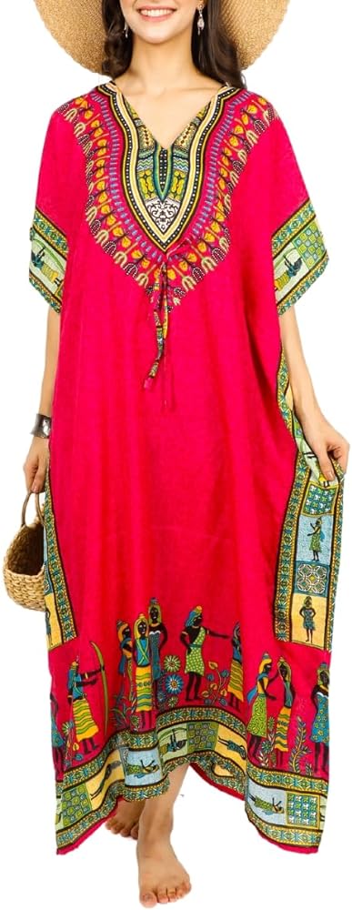 Women African Kaftan Maxi Swimsuit Beach Cover Up Nightwear Loungewear Casual Dress Ladies Dashiki Caftan Free Size…