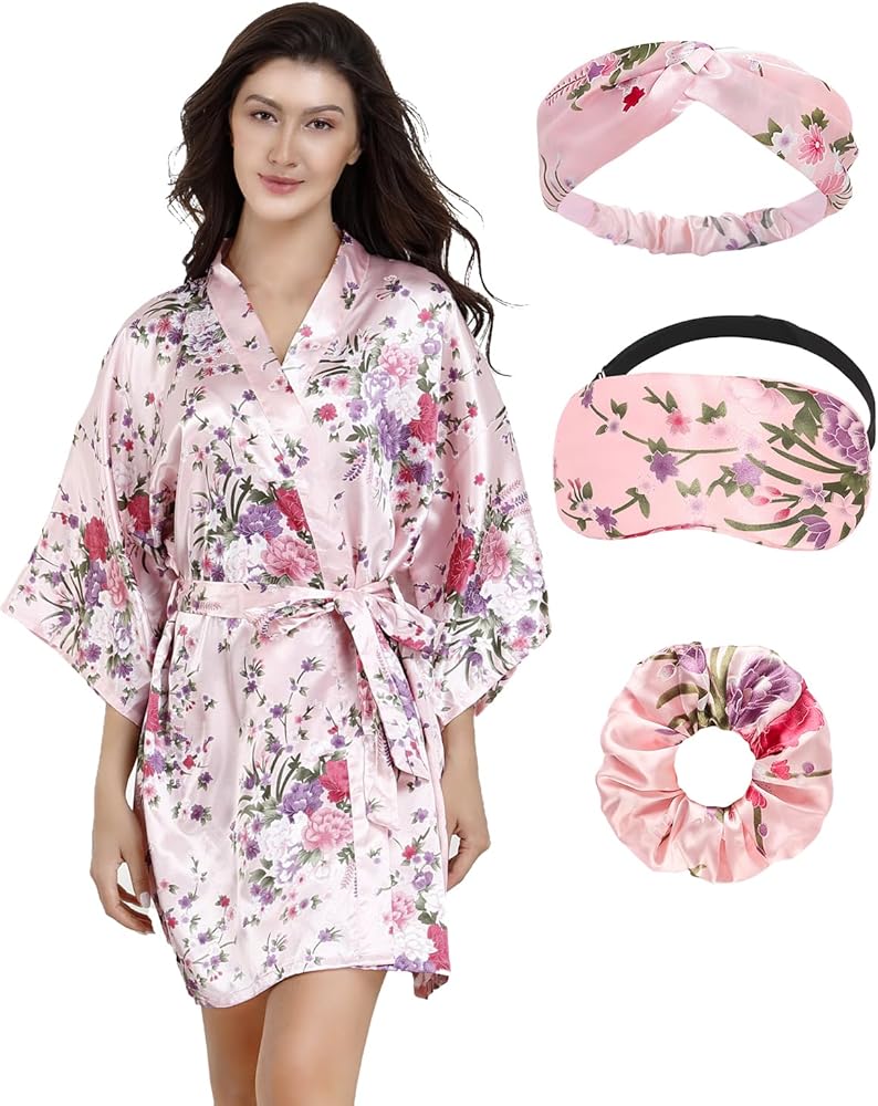 EPLAZA Women Floral Satin Robe Bridal Dressing Gown Wedding Bride Bridesmaid Kimono Sleepwear