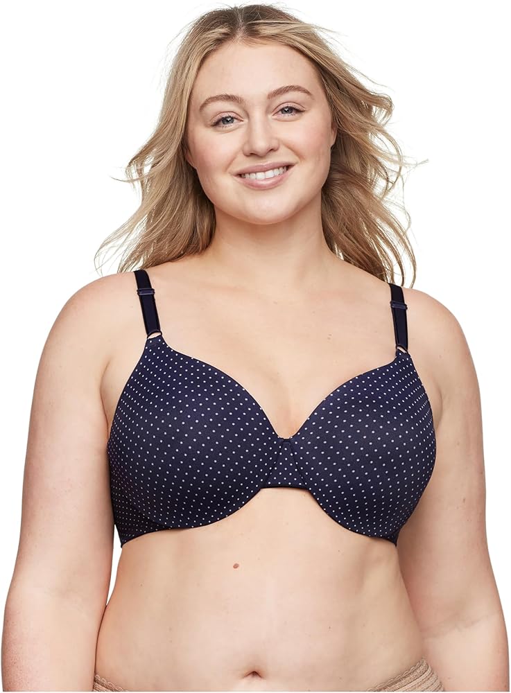 Warner's Women's Cushioned Underwire Lightly Lined T-Shirt Bra 1593, Evening Blue W/Nirvana DOT