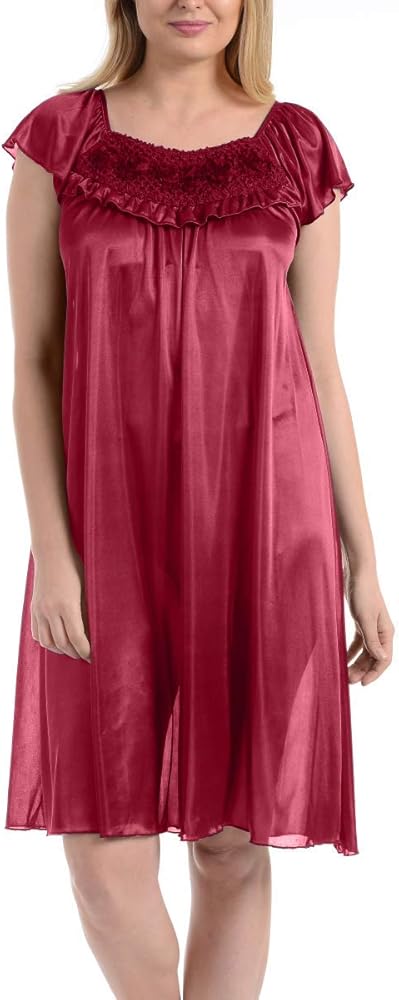 Ezi Satin Nightgowns for Women - Soft & Breathable Knee-Length Night Gowns - Adult Womens Nightgown M - Plus Size