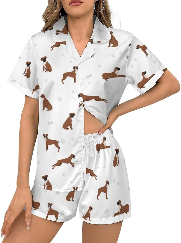 Cute Funny Dogs Pajama Sets 2 Piece Short Sleeve Sleepwear Button Down Loungewear XS-2XL