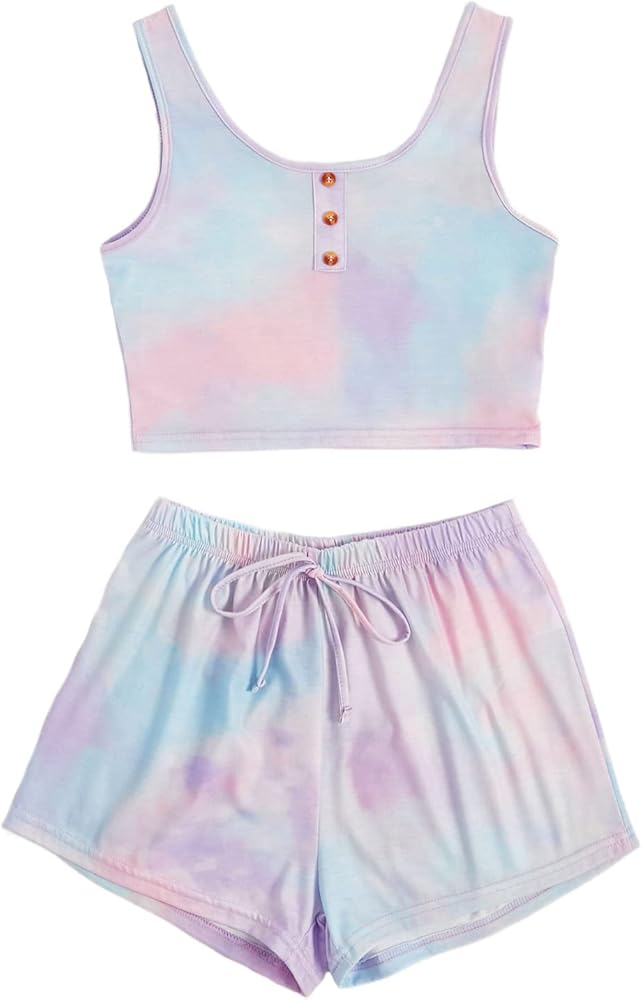 SOLY HUX Women's Pajama Set 2 Piece Lounge Sets Summer Tie Dye Tank Tops and Shorts Sleepwear PJs