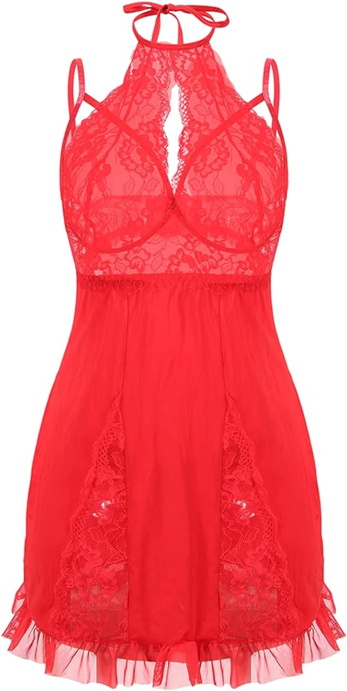 Women's Plus Size Chemise Floral Lace Lingerie Bodysuit Mesh Babydoll Sleepwear