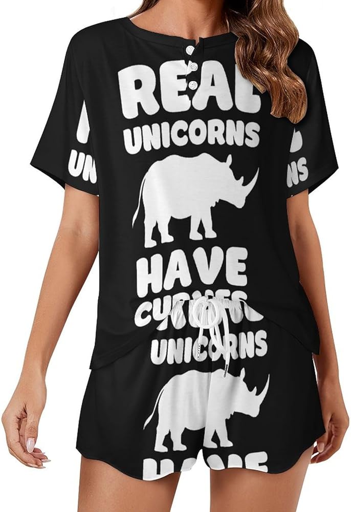 Real Unicorns Have Curves Women's 2 Piece Pajamas Short Sleeve Shorts Sleepwear Set Causal Loungewear Home Suit 5XL