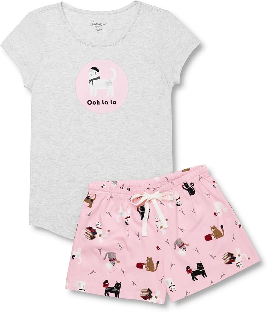 PajamaGram PJs For Women Set - Womens Pajama Shorts, Graphic Top, 100% Cotton