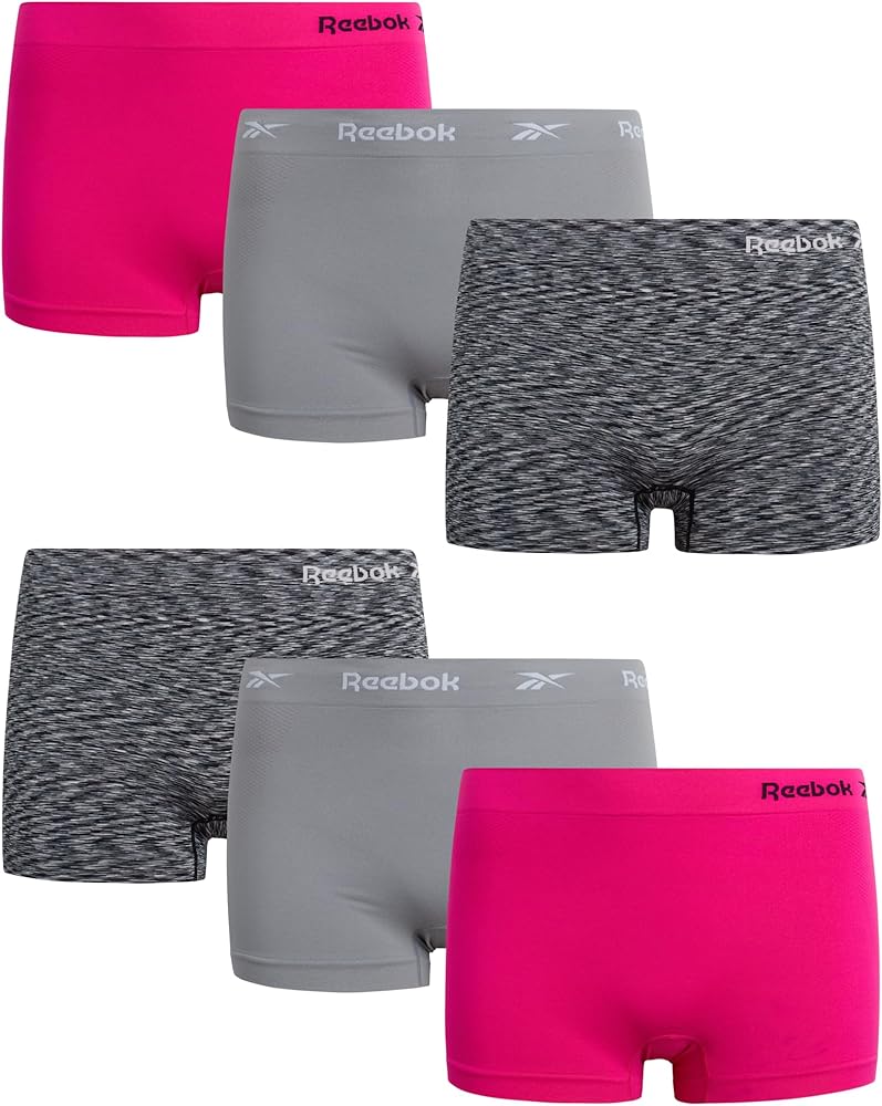 Reebok Women's Boy Shorts Underwear - 6 Pack Plus Size High Waisted Boyshort Panties - Seamless Underwear for Women (1X-3X)