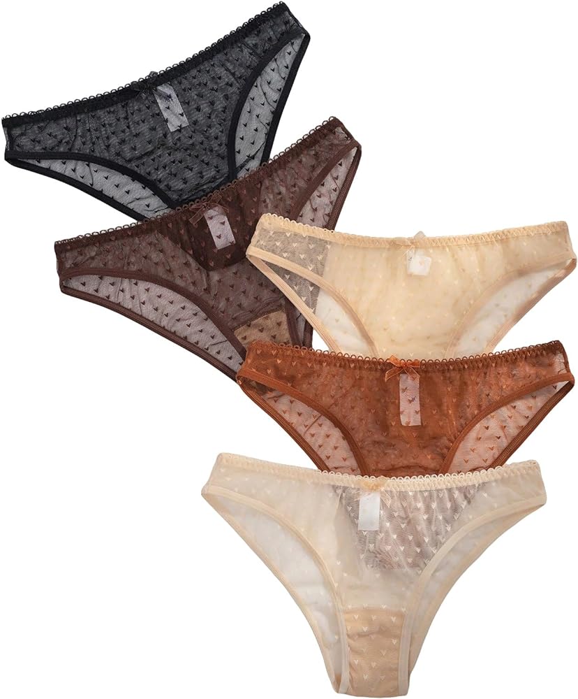 SOLY HUX Women's 5 Piece Mesh Sheer Briefs Panty Set Low Rise Underwear Panties