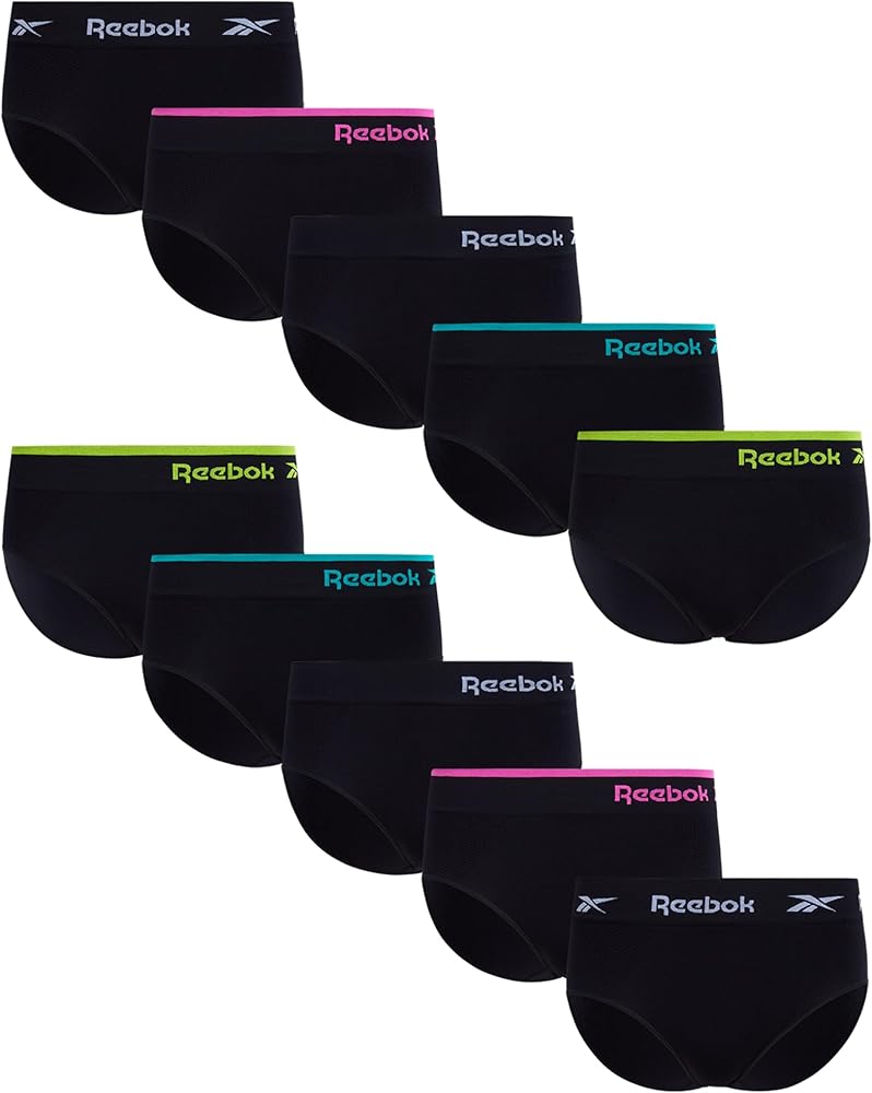 Reebok Women's Hipster Panties - 10 Pack Breathable Stretch Performance Hipster Briefs - Seamless Underwear for Women (S-XL), Size X-Large, Black