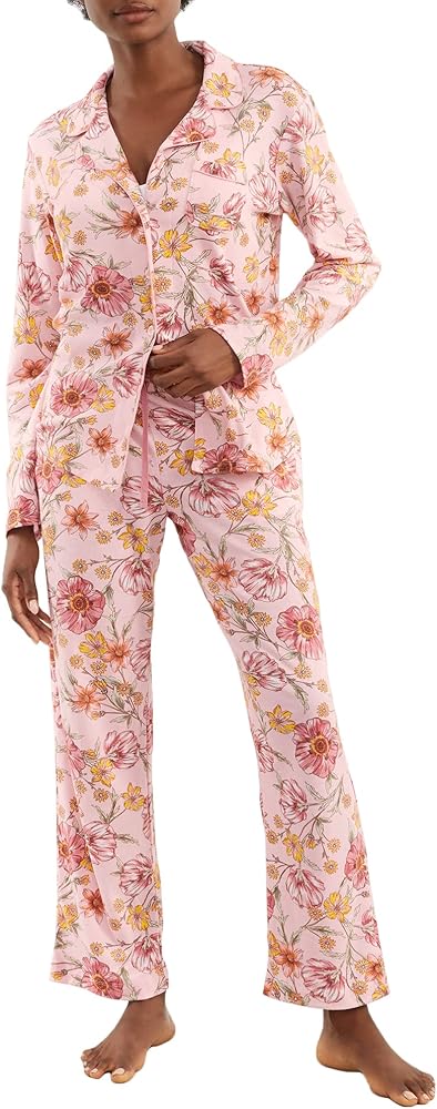 Karen Neuburger Women's Long-Sleeve Girlfriend Pajama Set Pj, Sketch Floral, 6-8