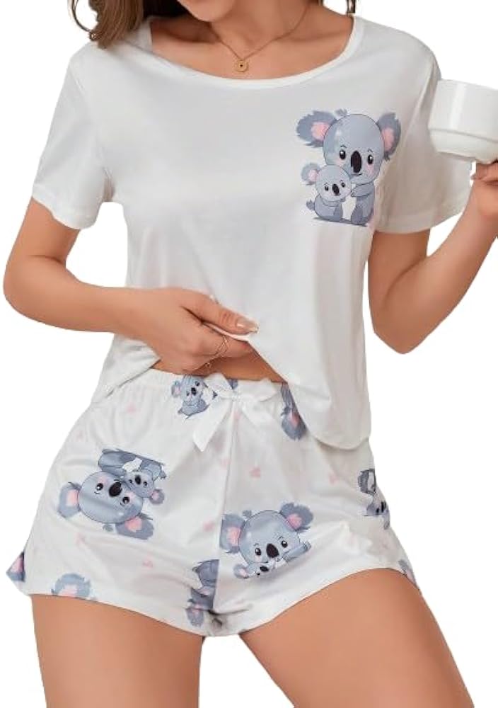 SOLY HUX Women's 2 Piece Pajama Set Animal Print Short Sleeve Tee and Shorts Sets Comfy Sleepwear