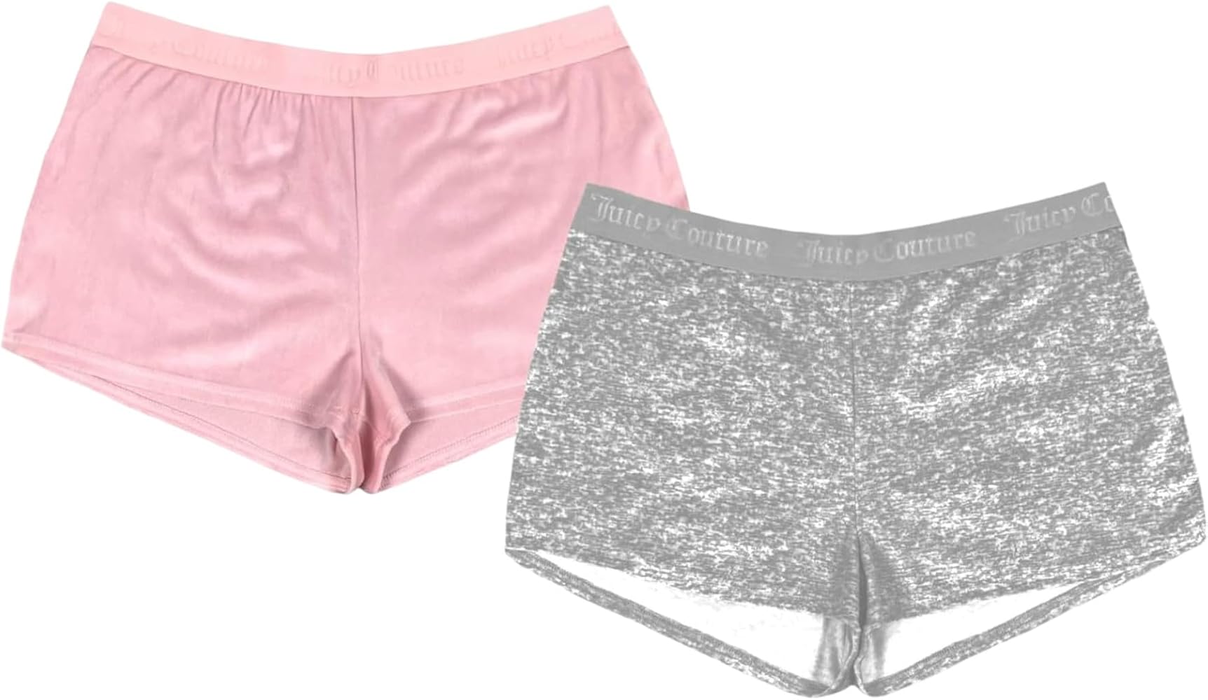 Juicy Couture Sleep Shorts Velvet 2 Piece Designer Sleepwear Set for Women | 2 Pack Sleep Shorts (Light Pink Stone/Grey, X-Large)