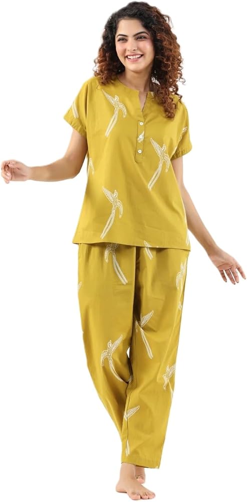 Vinny's Creation Women's Pure Cotton Night Suit Set with Top and Pajama sleepwear nightwear soft pjs lounge sets